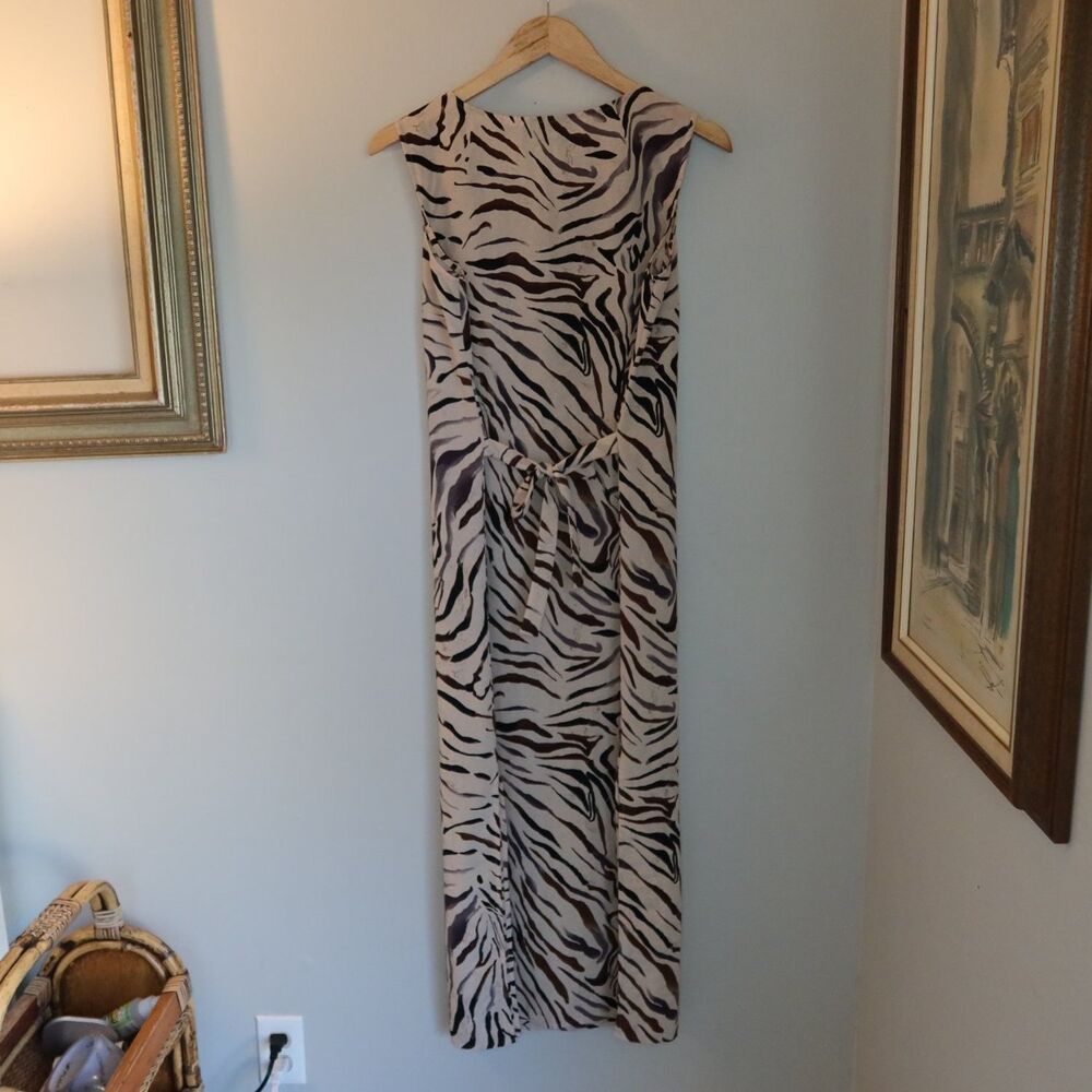 Joanna Animal Print Maxi Dress Womens S Zebra Sleeveless Tie Back